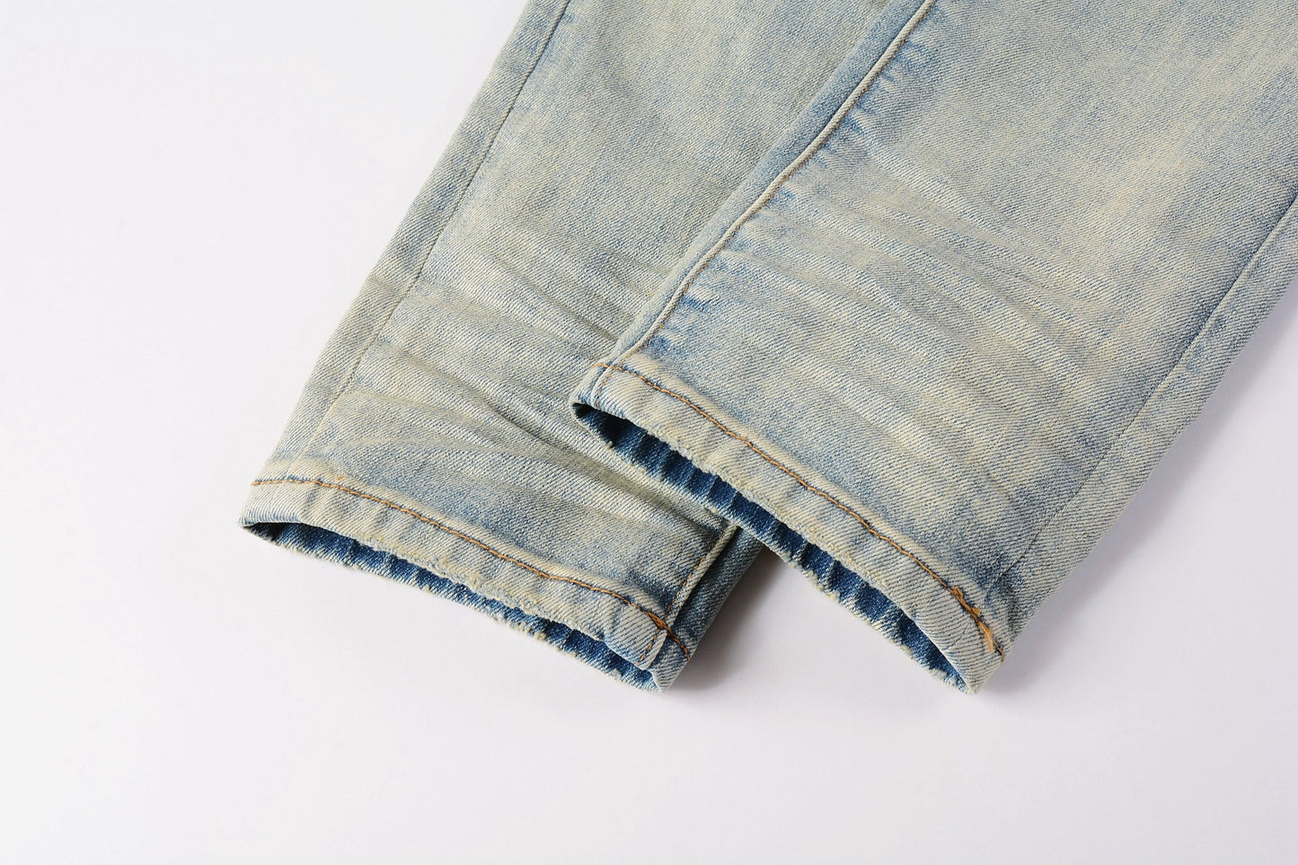 PURPLE Men Streetwear Skinny Jeans Light Blue Wash with White Paint Splatter and Distressed Rips 9007