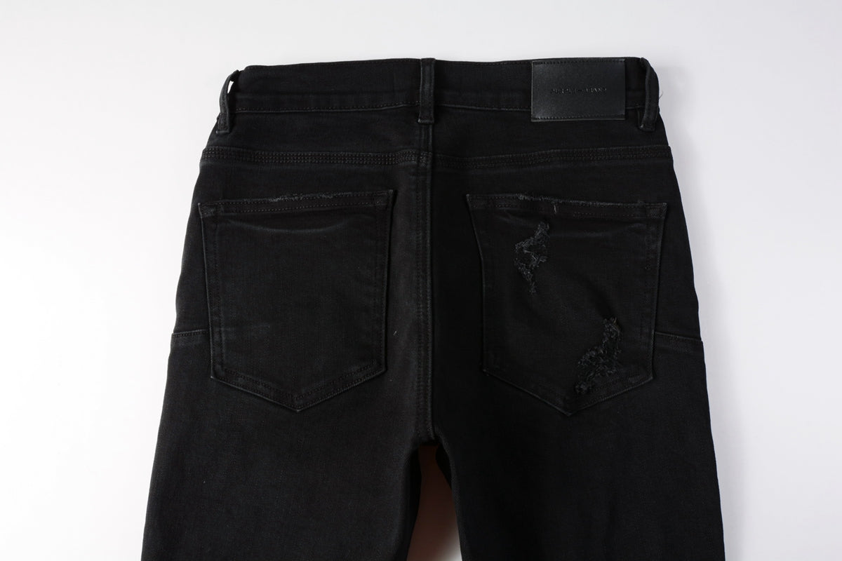 PURPLE Men Distressed Black Skinny Jeans with Heavy Ripped Design and Grunge Streetwear Vibe 9108