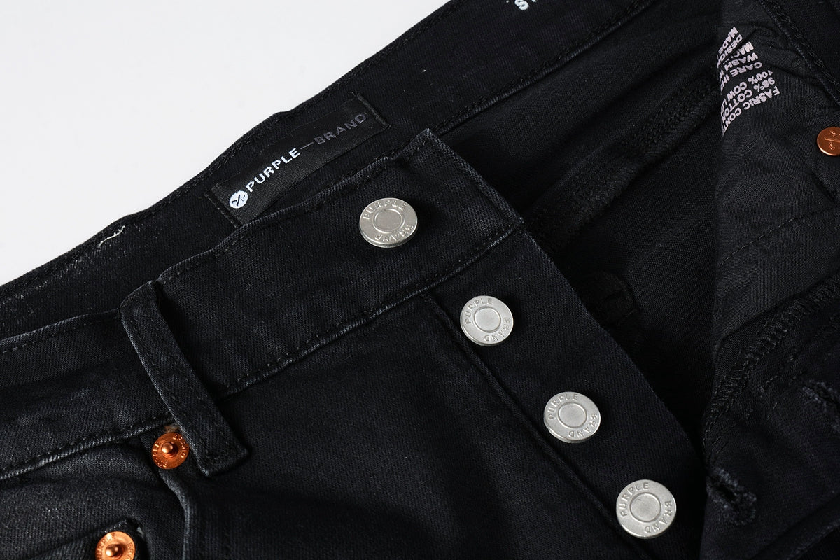 PURPLE Men Streetwear Skinny Jeans Black Fade Wash with White Paint Splatter and Distressed Rips 9002