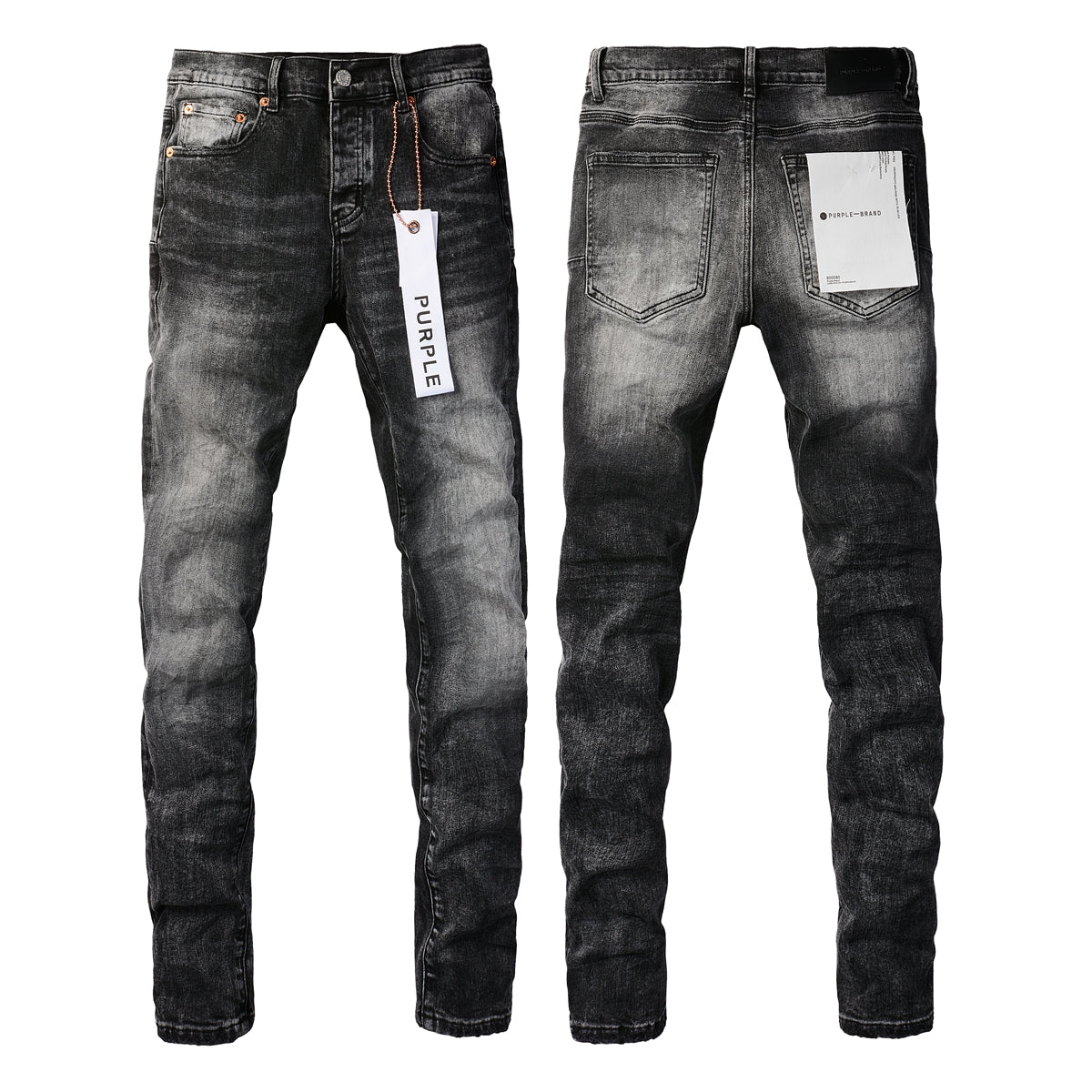 PURPLE Men Streetwear Skinny Jeans Dark Gray Wash with Minimalist Style 9019