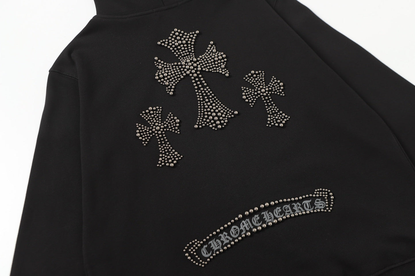 Chrome-Hearts Rhinestone Cross Hoodie - Black Gothic Streetwear Sweatshirt 2633
