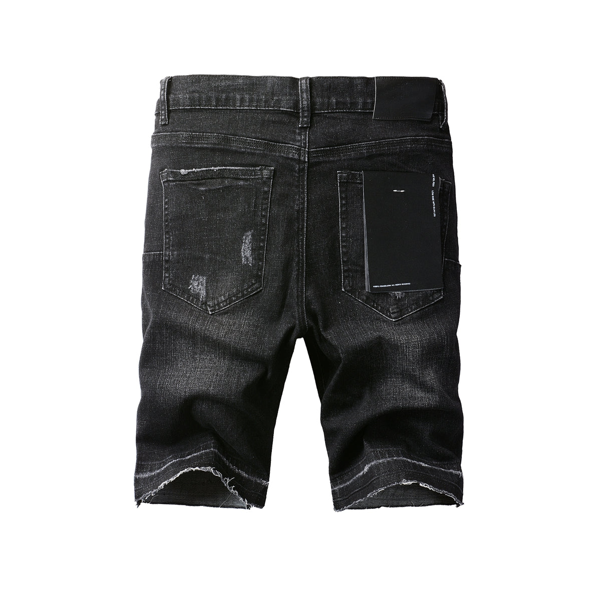 PURPLE Men Streetwear Denim Shorts Black Wash with Distressed Rips and Raw Hem 5083