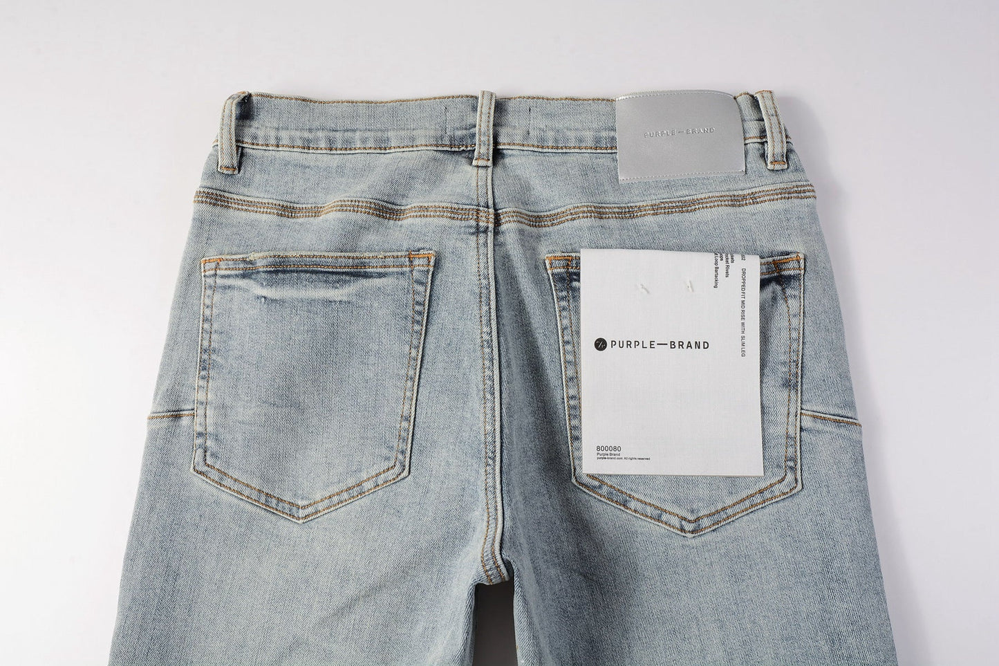 PURPLE Men Streetwear Skinny Jeans Light Blue Wash with Holographic Iridescent Finish 9005
