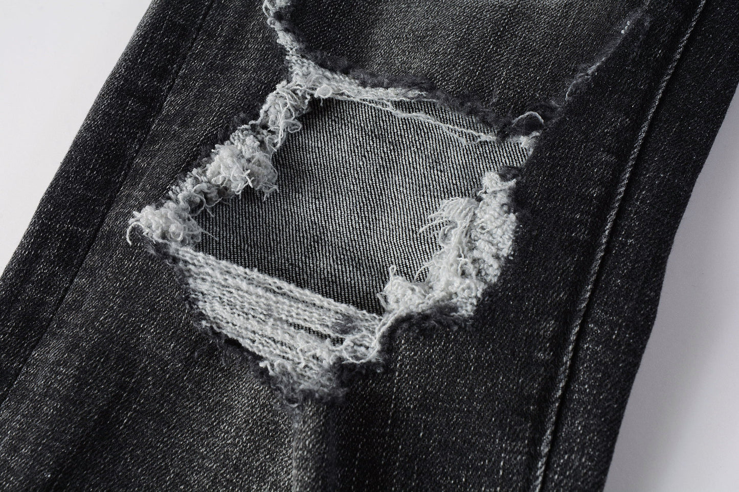 PURPLE Men Streetwear Skinny Jeans Dark Gray Wash with Heavy Distressed Ripped Details 9079