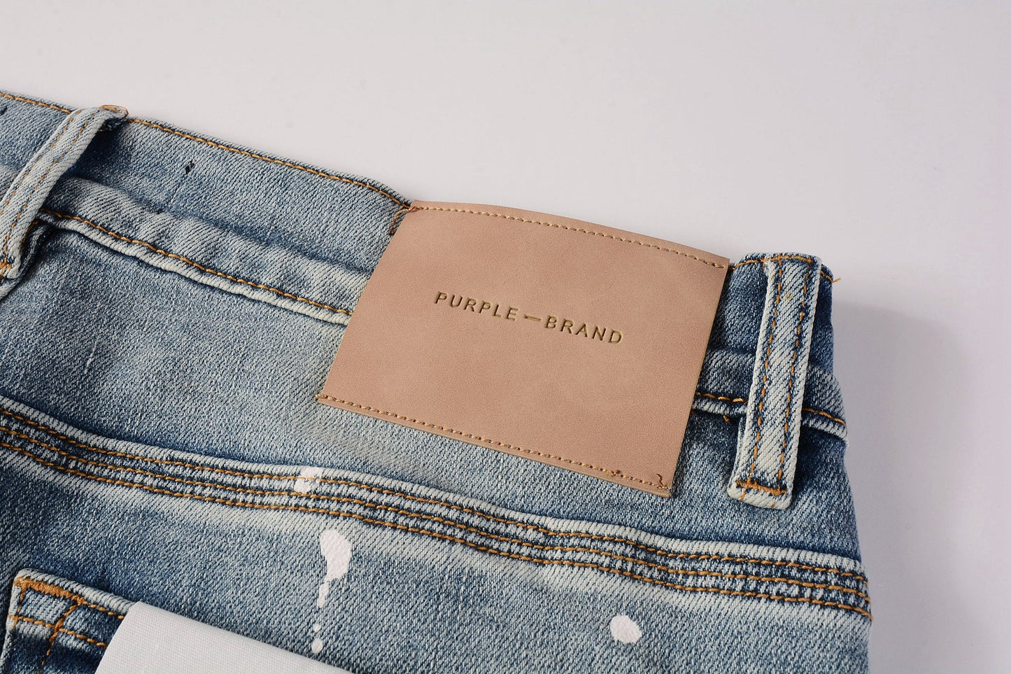 PURPLE Men Streetwear Skinny Jeans Light Blue Wash with Heavy Distressed Rips and White Paint Splatter 9003