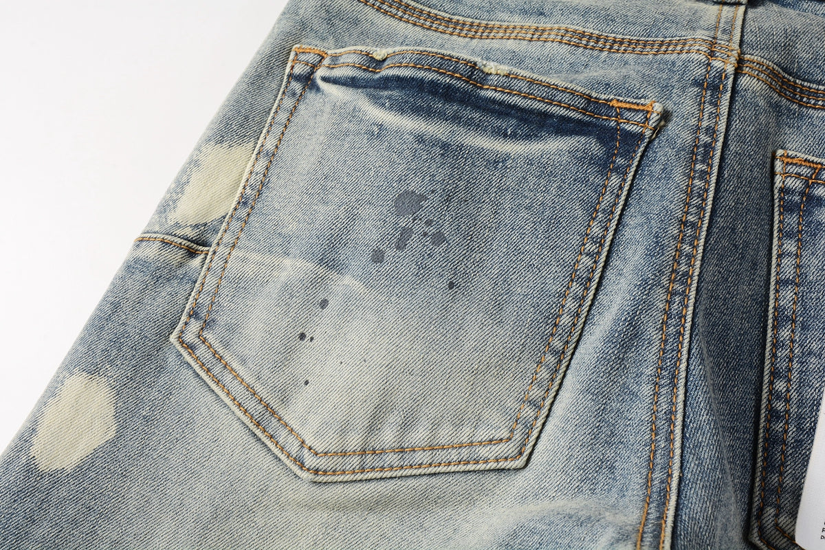 PURPLE Men Streetwear Jeans Distressed Light Blue Paint Dot Ripped skinny 9092