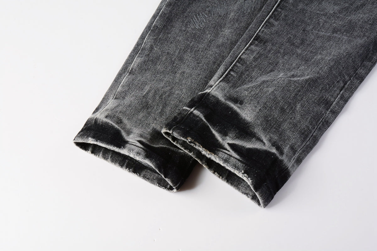 PURPLE Men Classic Streetwear Jeans Distressed Grey Ripped skinny Fit 9103