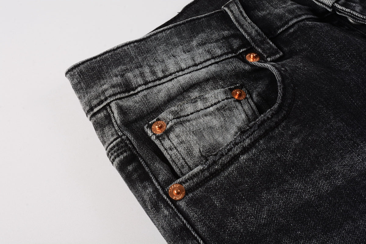 PURPLE Men Streetwear Skinny Jeans Dark Gray Wash with Minimalist Style 9019