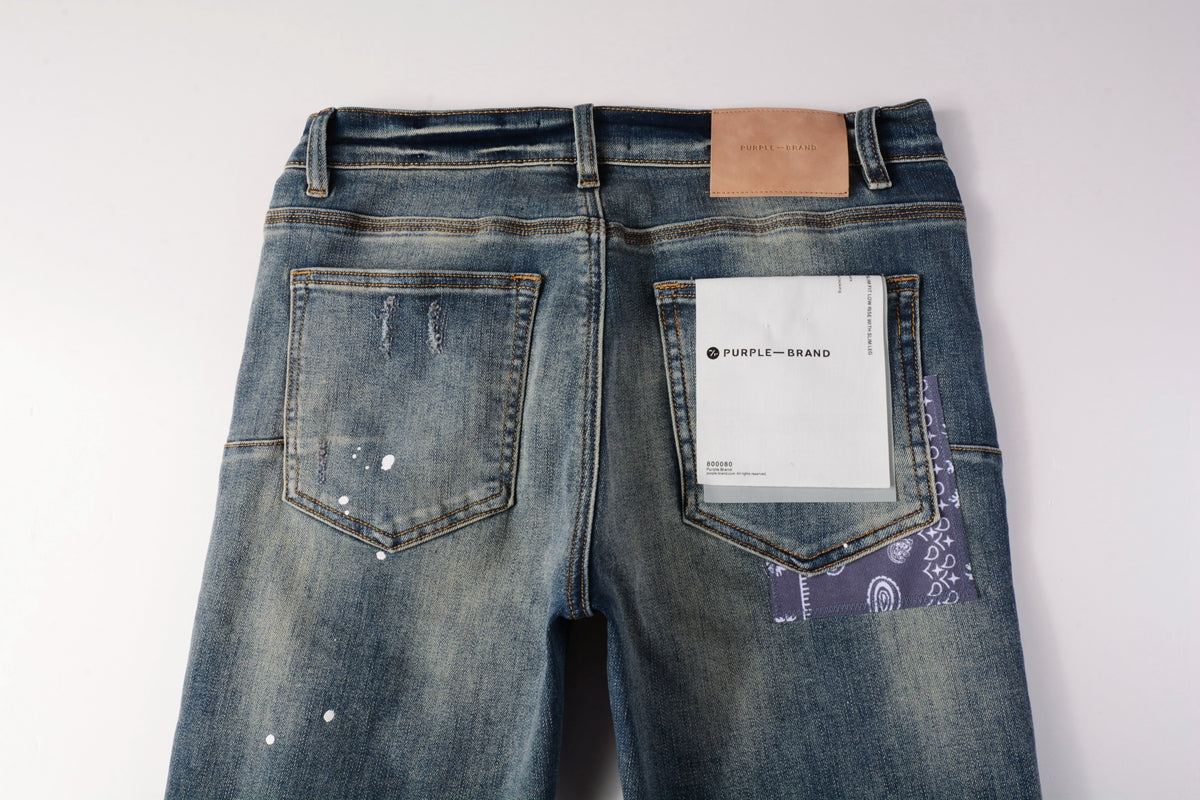 PURPLE Men Streetwear Jeans Distressed Blue PatchPaint skinny Fit 9025