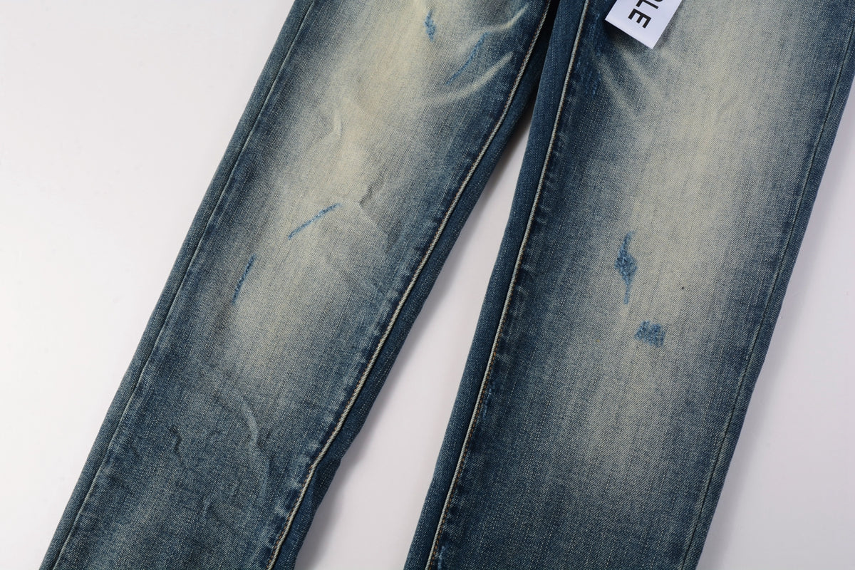 PURPLE Men Streetwear Skinny Jeans Light Blue Wash with Vintage Faded Wash and Subtle Distress 9055