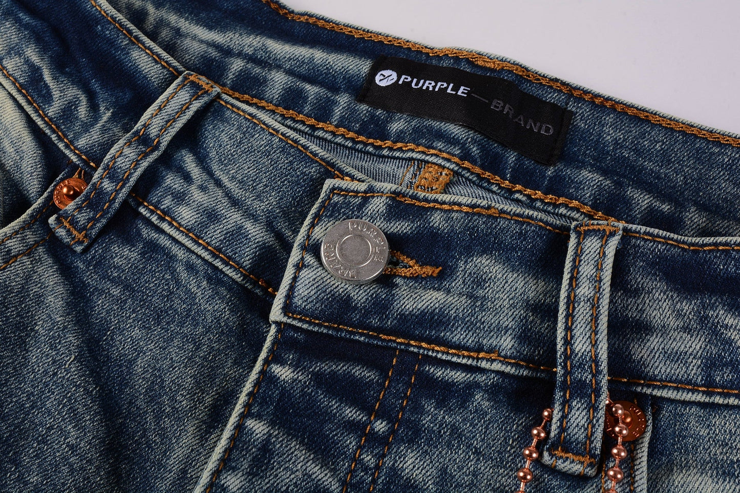 PURPLE Men Streetwear Skinny Jeans Light Blue Wash with Patchwork Distressed Details 9015