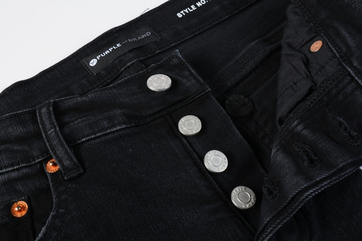 PURPLE Mens Jeans - Distressed Black Denim with Knee Slit and Ripped Hole 9045