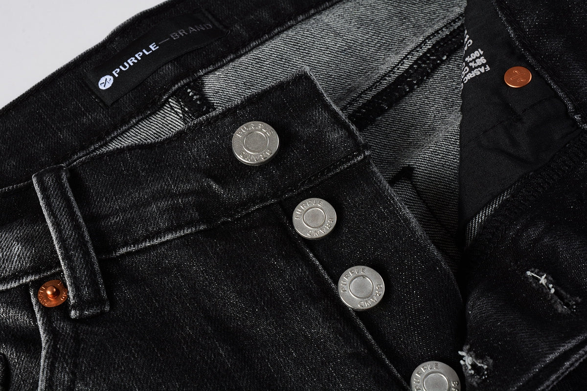 PURPLE Men Streetwear Skinny Jeans Dark Gray Wash with Distressed Rips and Multi-Color Paint Splatter 9018