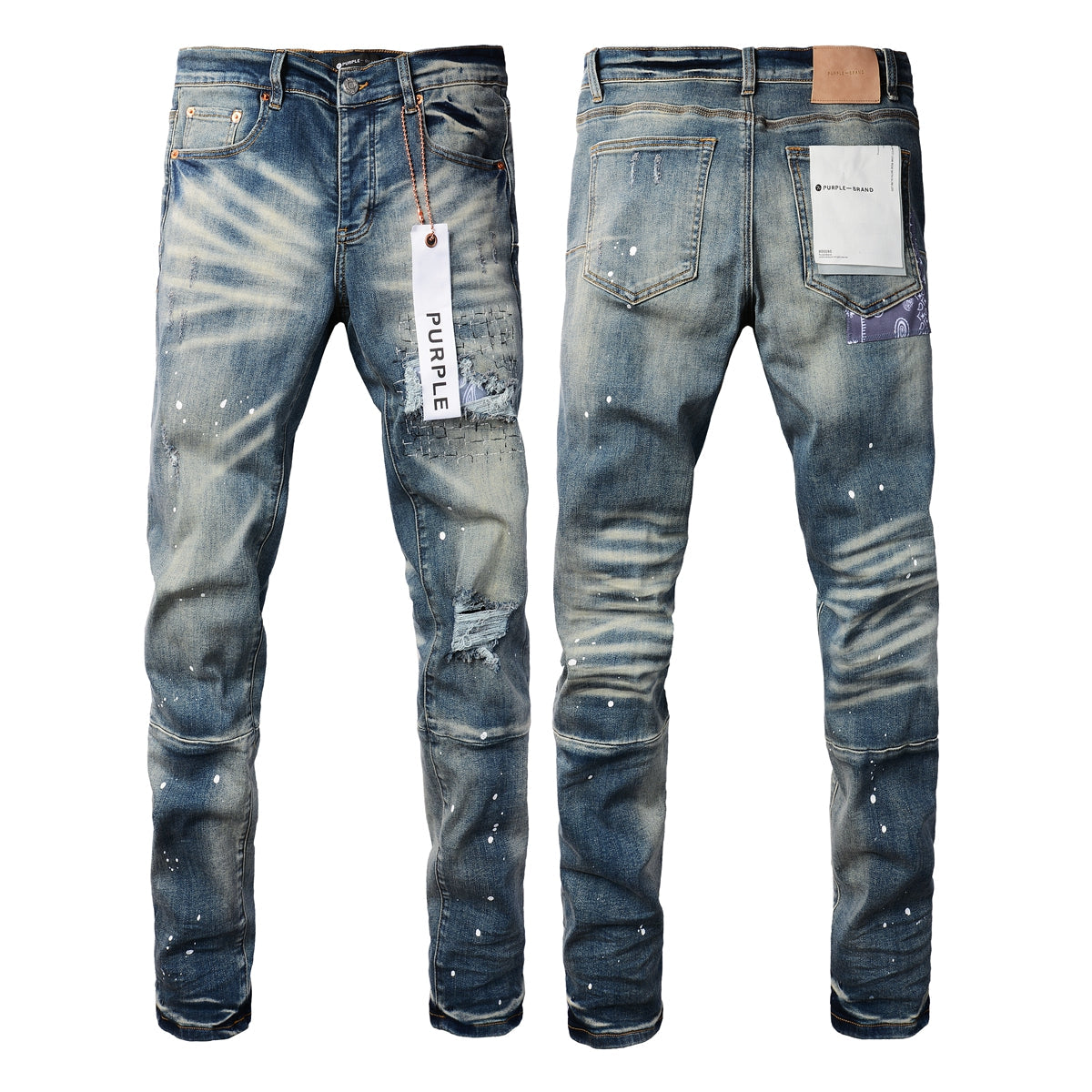 PURPLE Men Streetwear Jeans Distressed Blue PatchPaint skinny Fit 9025
