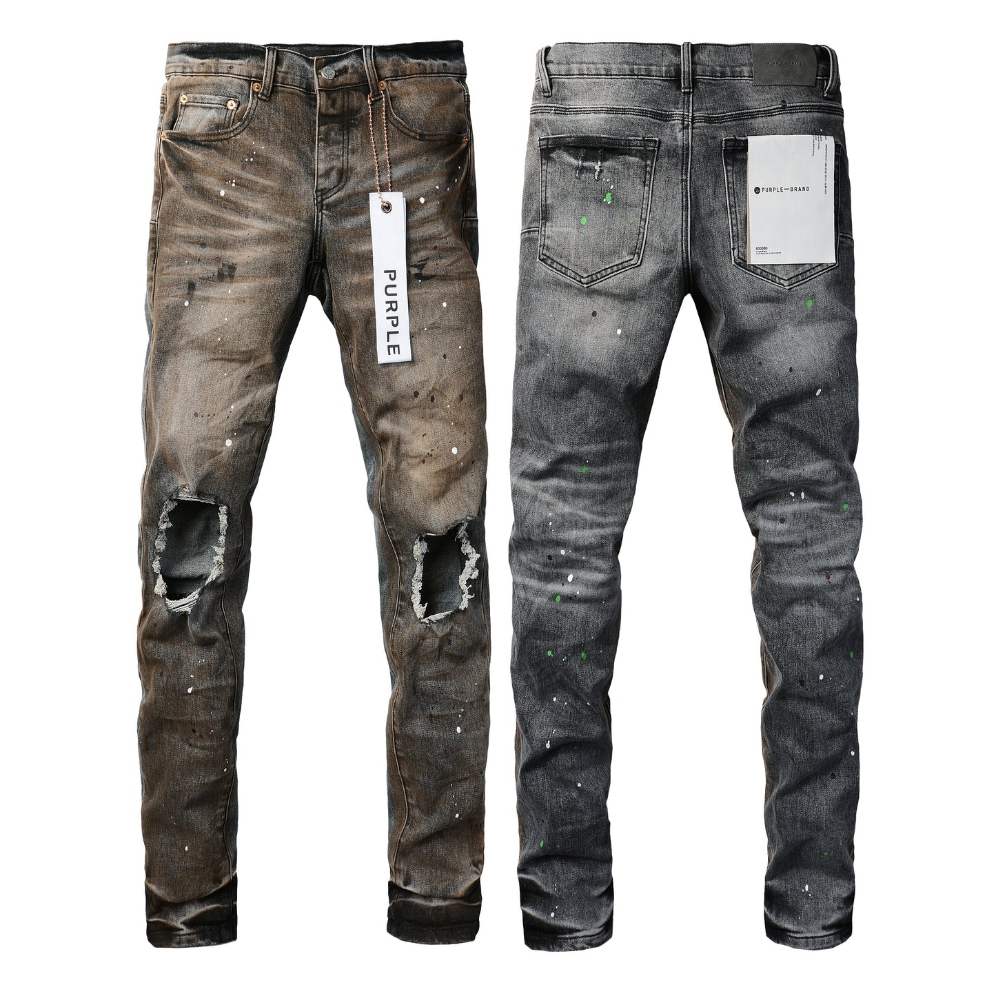 PURPLE New High Quality Mens Jeans Designer Jeans Fashion Distressed Ripped Denim Cargo For Men High Street Fashion 9031