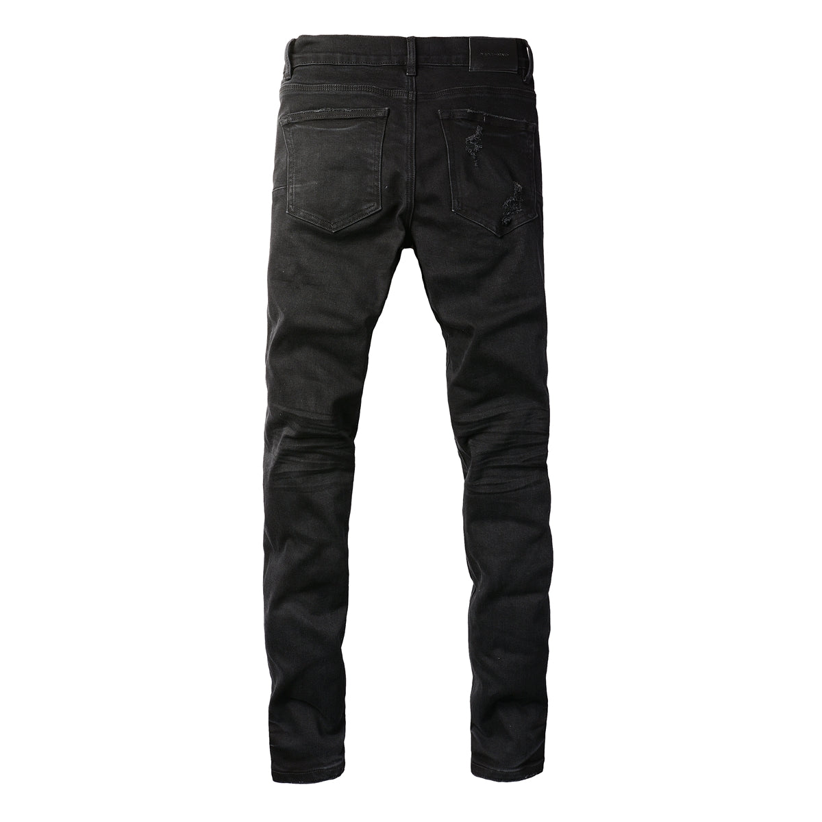 PURPLE Men Distressed Black Skinny Jeans with Heavy Ripped Design and Grunge Streetwear Vibe 9108