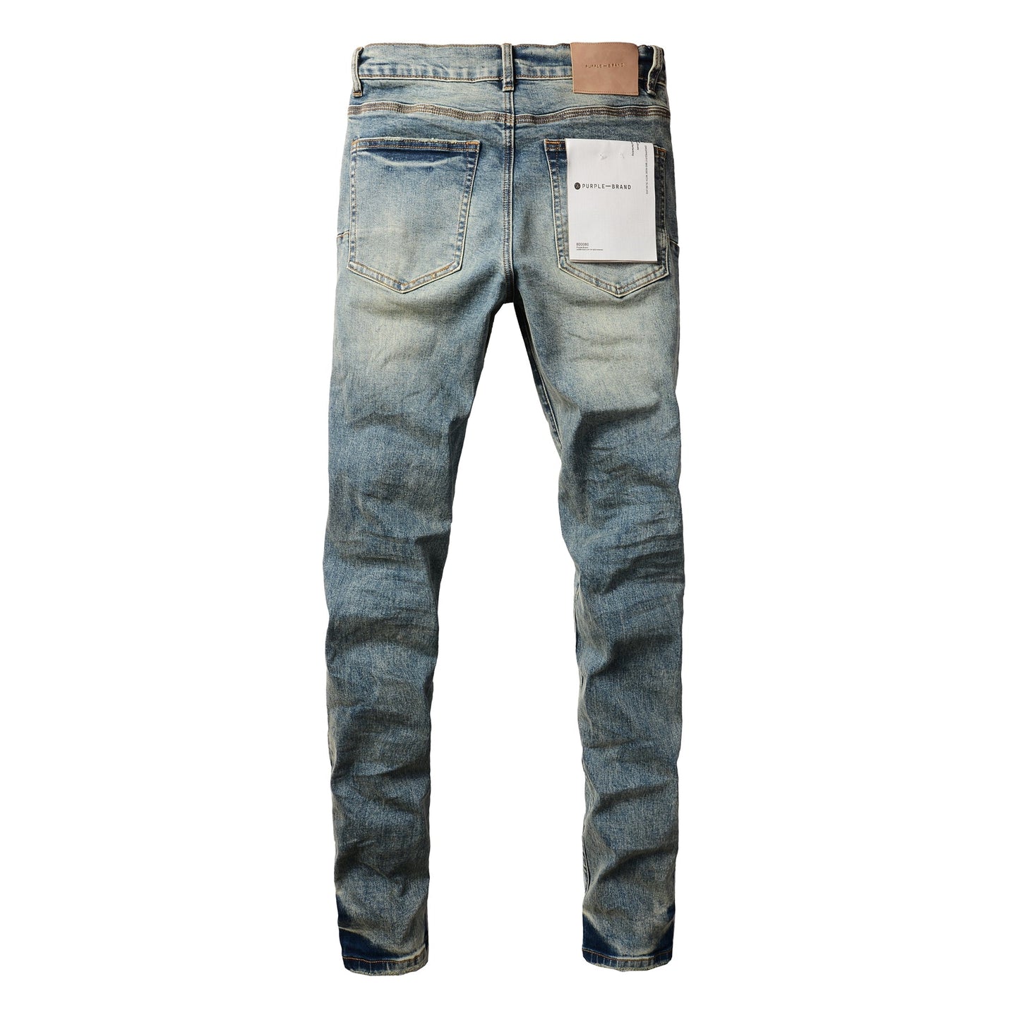 PURPLE Men Streetwear Skinny Jeans Light Blue Wash with Patchwork Distressed Details 9015