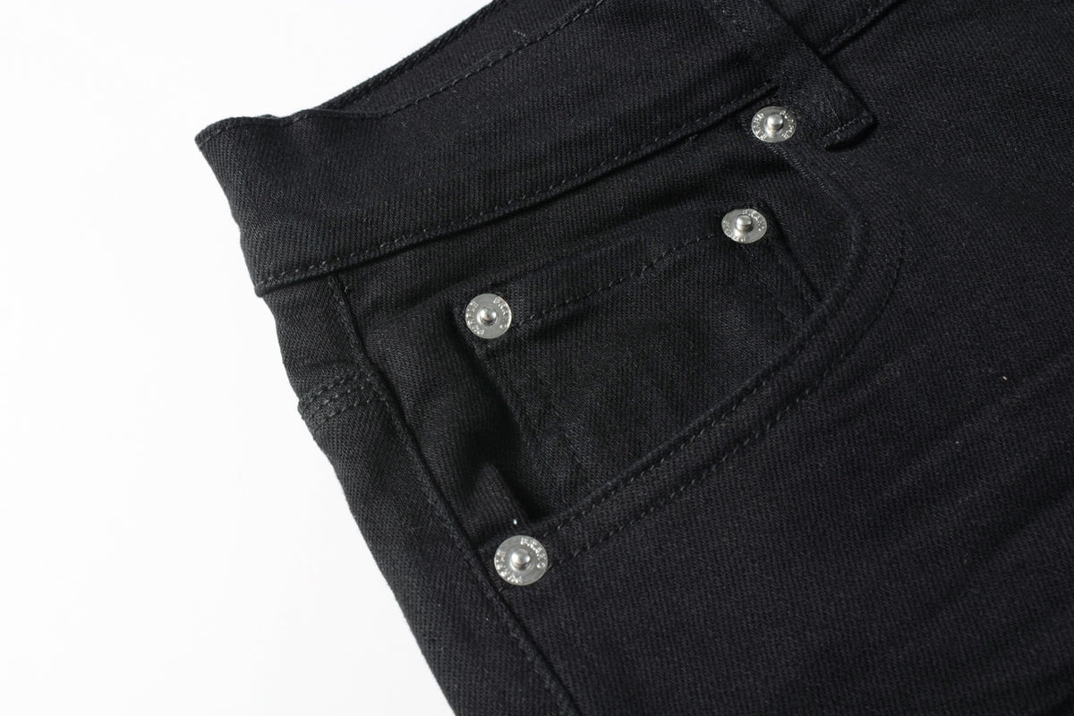 PURPLE Men Streetwear Denim Shorts Black Wash with Minimalist Design and Raw Hem 5023