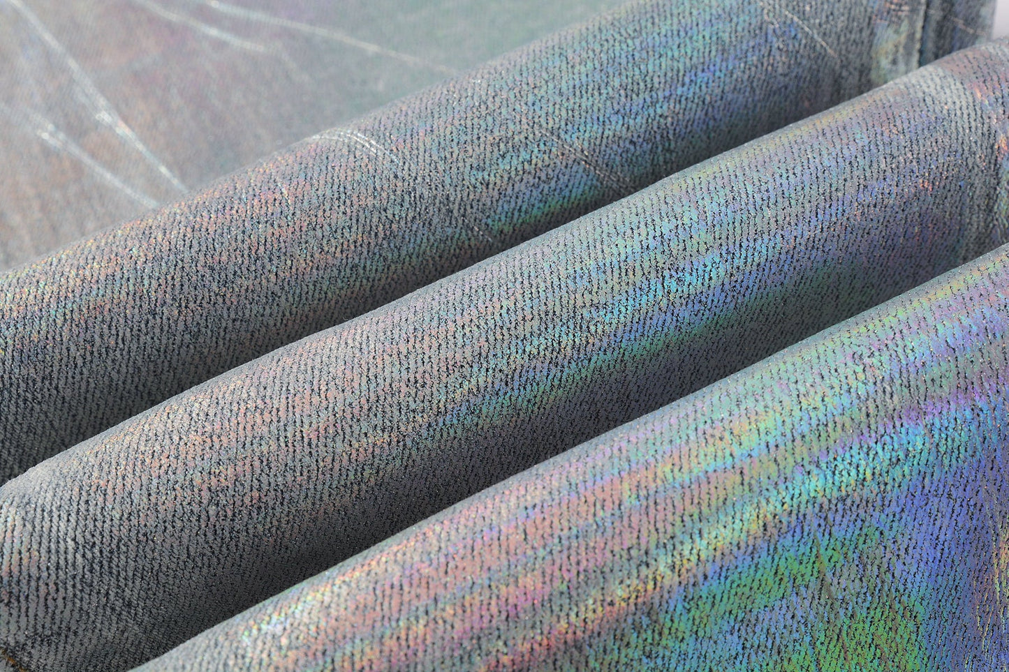 PURPLE Men Streetwear Skinny Jeans Light Blue Wash with Holographic Iridescent Finish 9005