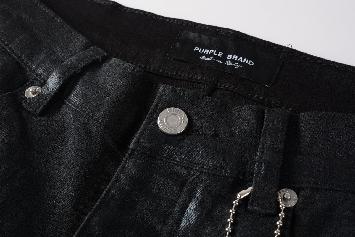 PURPLE Men Streetwear Skinny Jeans Black Wash with Subtle Sheen and Tag Accent 9082