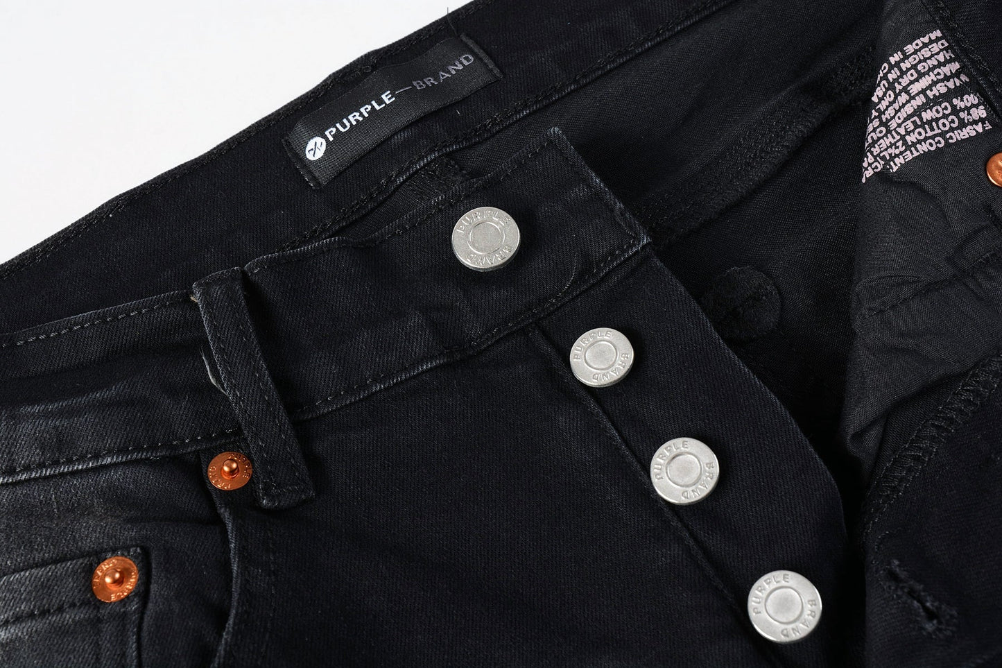 PURPLE Men Streetwear Skinny Jeans Black Wash with Distressed Rips, Checkered Patches and White Paint Splatter 9001