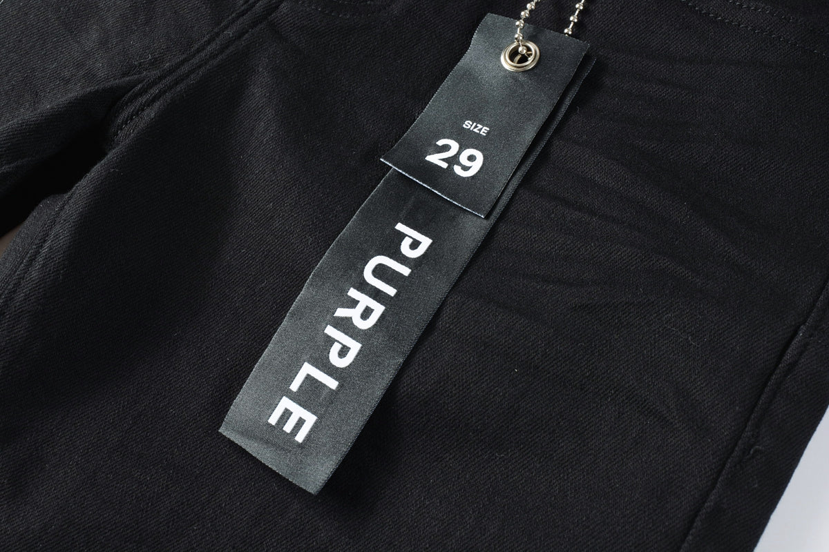 PURPLE Men Streetwear Denim Shorts Black Wash with Minimalist Design and Raw Hem 5023
