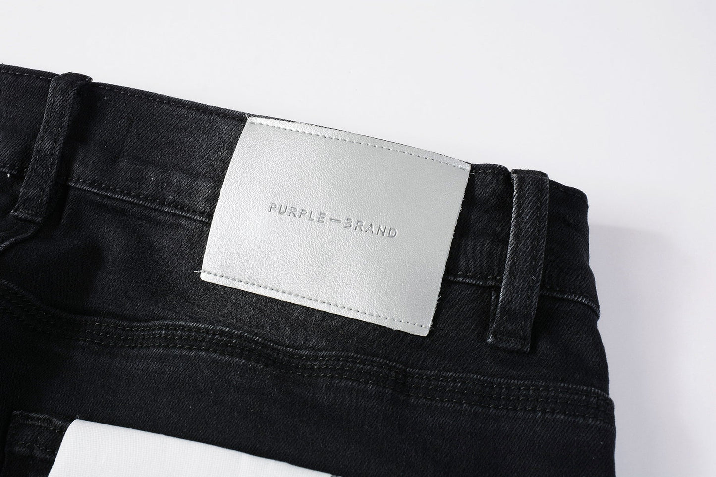 PURPLE Men Streetwear Skinny Jeans Black Wash with Distressed Rips, Checkered Patches and White Paint Splatter 9001
