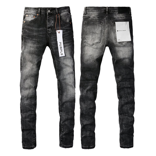 PURPLE Men Streetwear Skinny Jeans Dark Gray Wash with Minimalist Style 9019