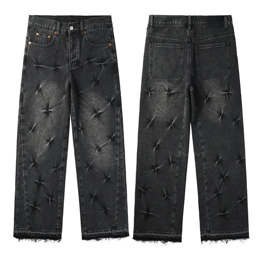 PURPLE Men Streetwear Wide-Leg Jeans Black Gray Wash with 3D Pinched Pleats