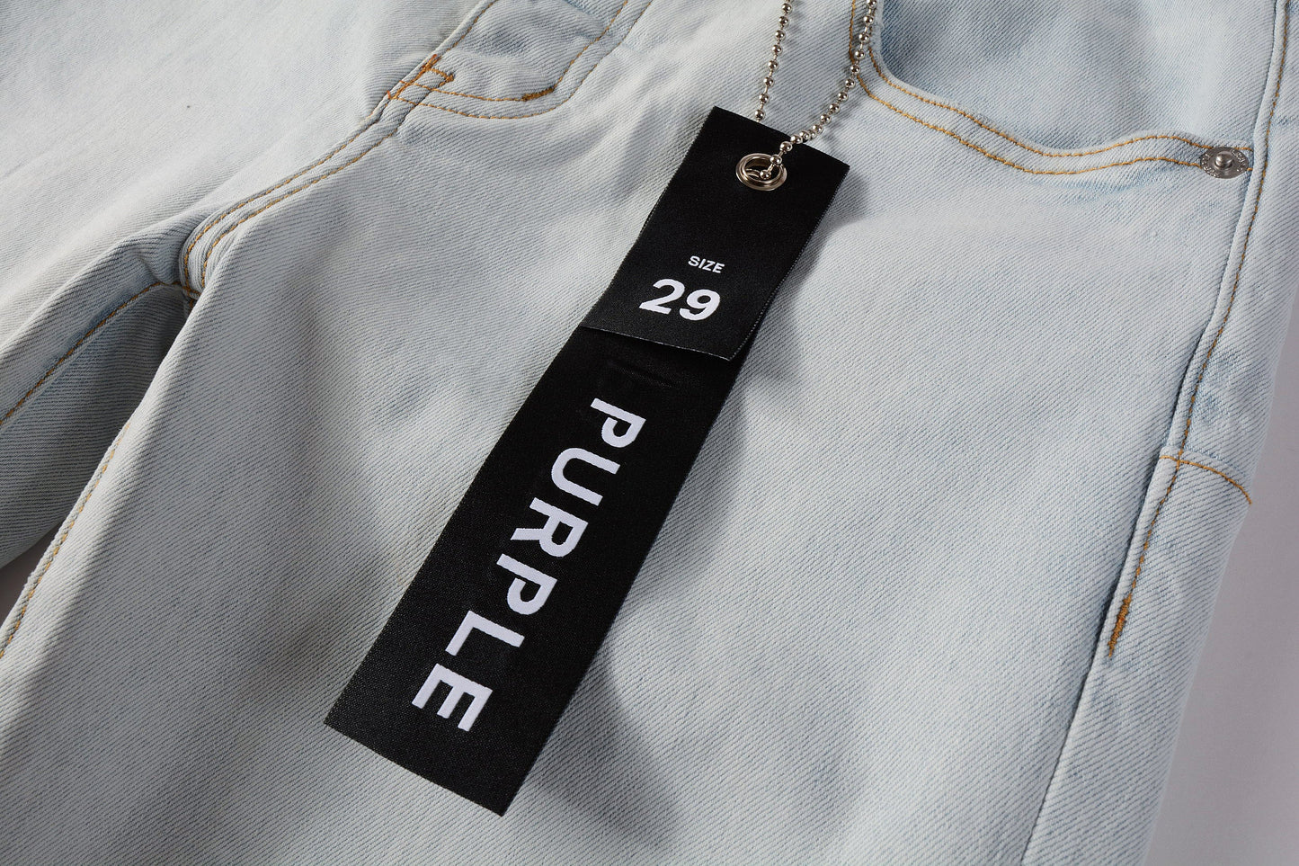PURPLE Men Streetwear Skinny Jeans Light Gray Wash with Minimalist Style and Tag Accent 9081