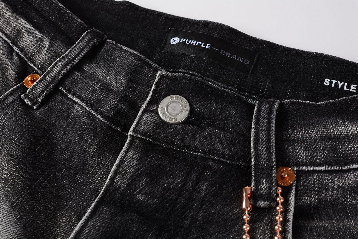 PURPLE Men Streetwear Skinny Jeans Dark Gray Wash with White Paint Splatter and Distressed Rips 9032