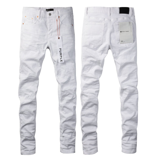 PURPLE Men Streetwear Skinny Jeans White Wash with Minimalist Textured Finish 9024