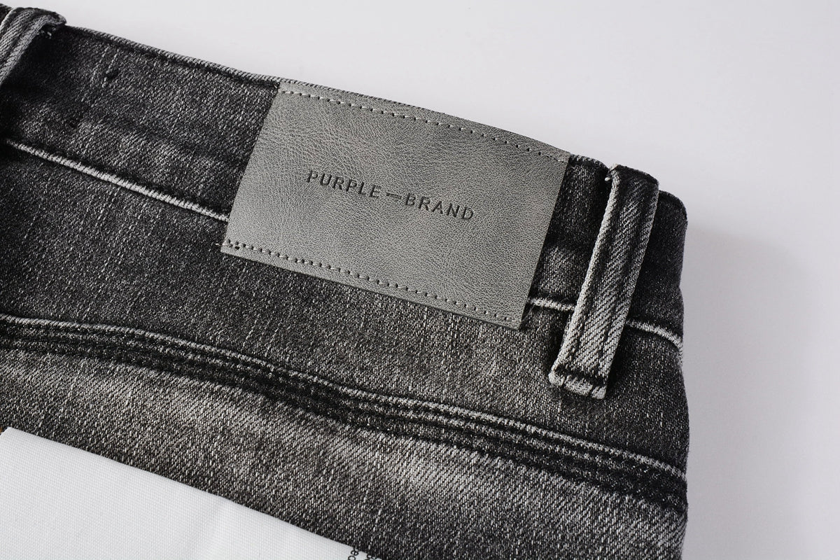 PURPLE Men Streetwear Skinny Jeans Dark Gray Wash with White Paint Splatter and Distressed Rips 9032