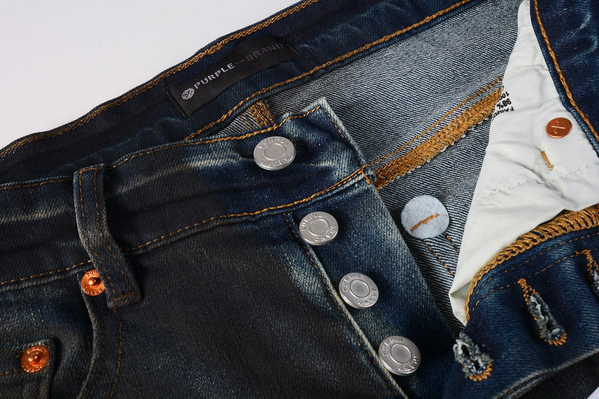 PURPLE Men Streetwear Skinny Jeans Dark Gray Wash with White Paint Splatter and Brush Strokes 9036