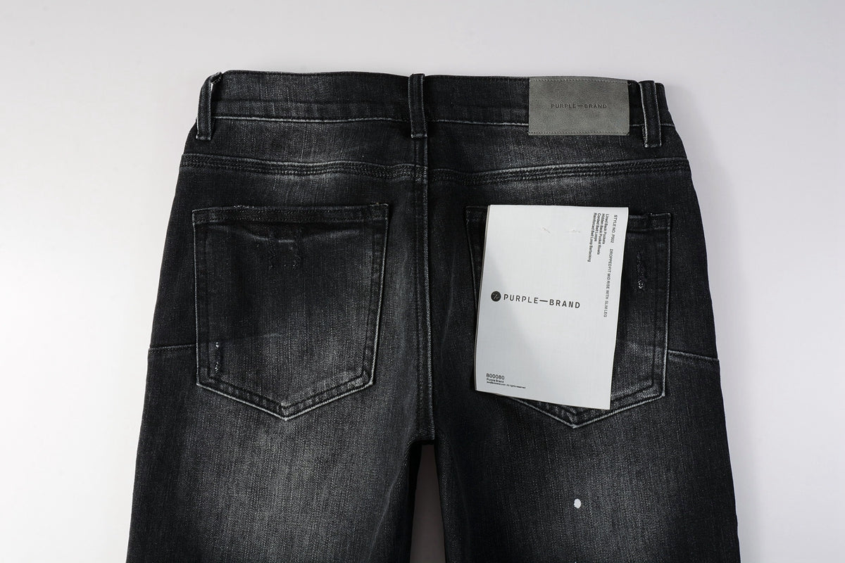PURPLE Men Streetwear Skinny Jeans Black - Gray Fade Wash with White Paint Specks 9027
