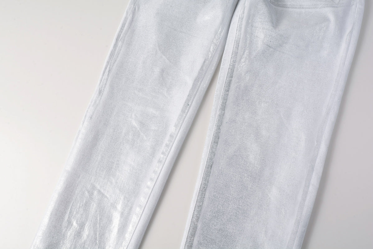 PURPLE Men Streetwear Jeans Metallic Silver Coated Finish with Futuristic Shine Skinny Fit Statement 9110