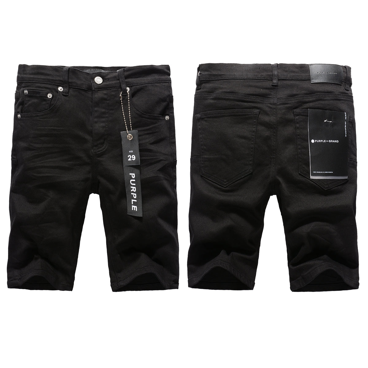 PURPLE Men Streetwear Denim Shorts Black Wash with Minimalist Design and Raw Hem 5023