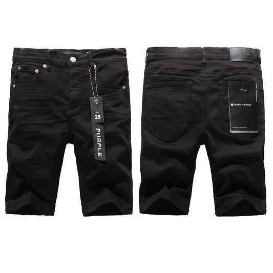 PURPLE Men Streetwear Denim Shorts Black Wash with Minimalist Design and Raw Hem 5023