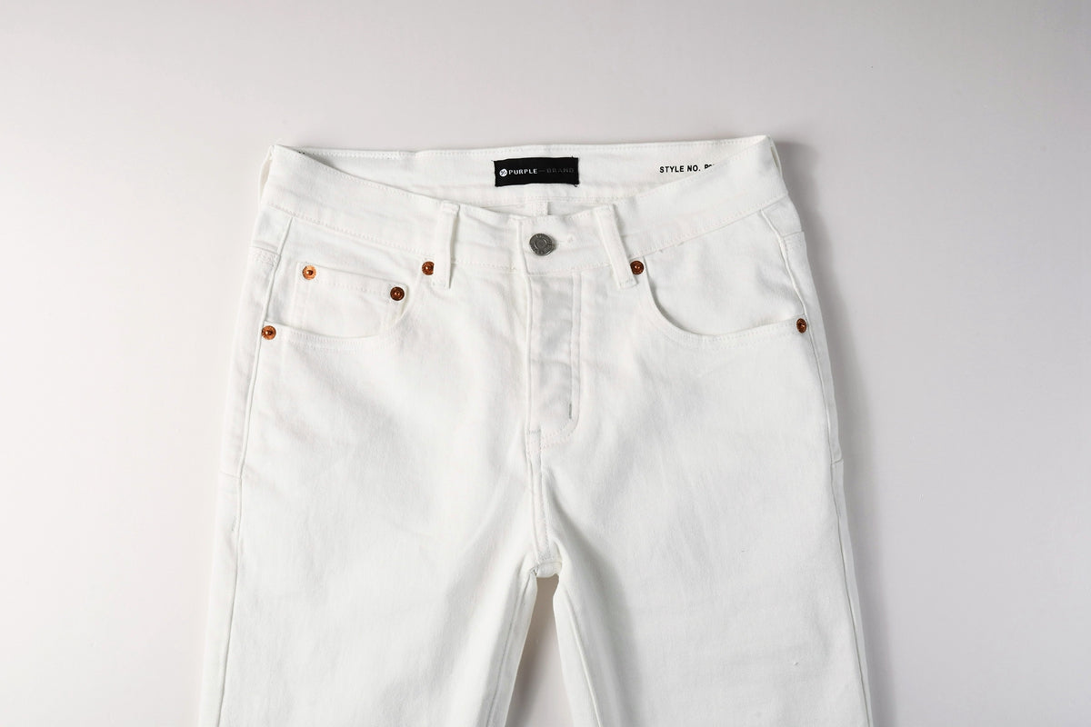 PURPLE Men Designer Streetwear Skinny Jeans Solid White with 3D Embossed Monogram Pattern 9113