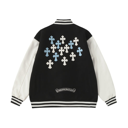 Chrome-Hearts Black White Street Style Baseball Coat 0002