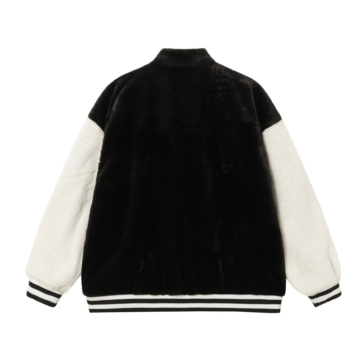 Chrome-Hearts Faux Fur Cross Varsity Jacket - Black White Gothic Streetwear 035