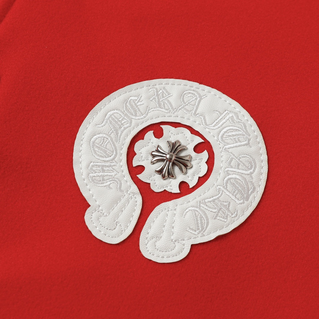 Chrome-Hearts Red Cross Varsity Jacket - White Sleeve Gothic Street Baseball Coat D68