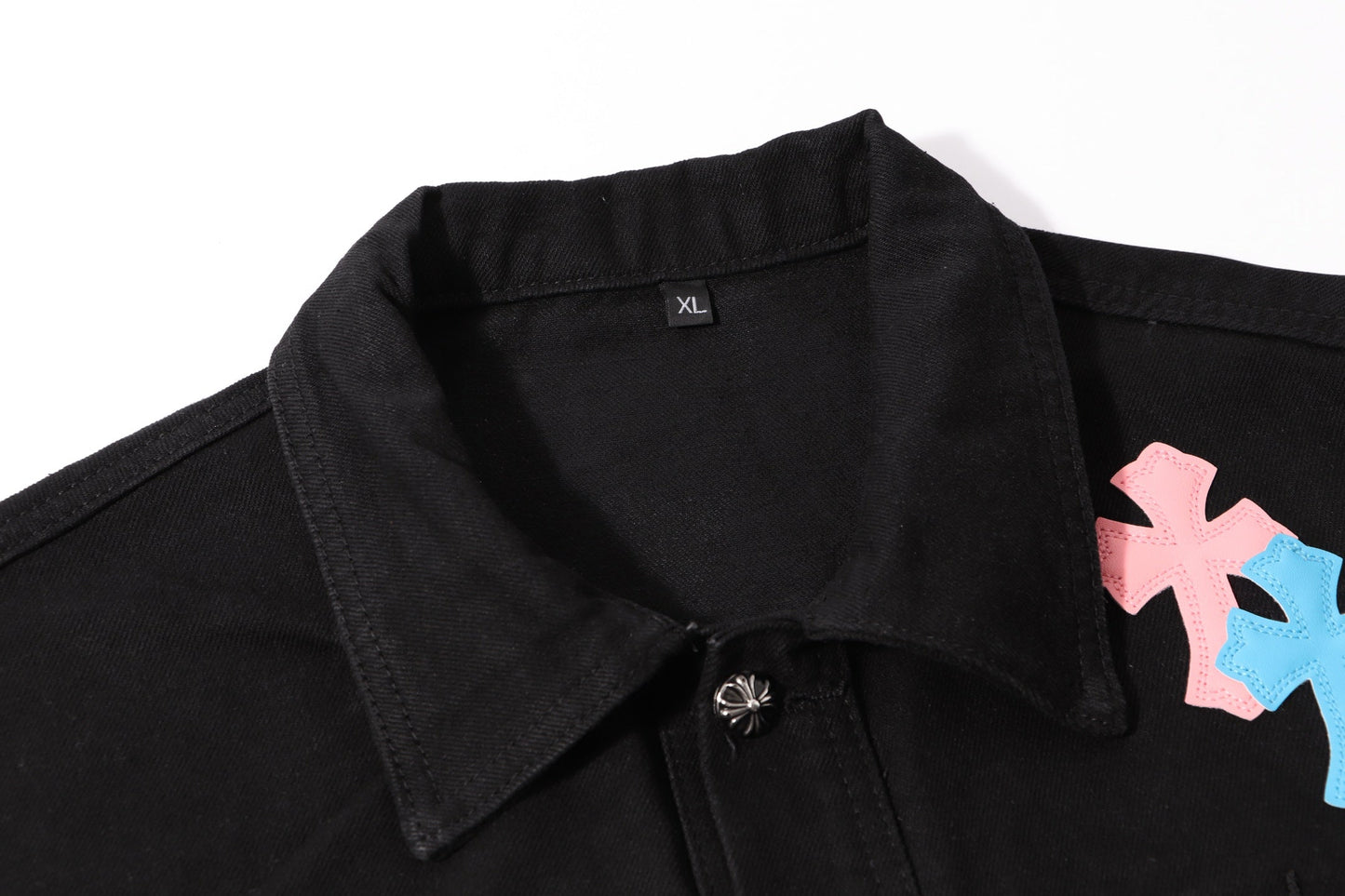 Chrome-Hearts Multi Cross Studded Denim Jacket - Black Gothic Streetwear Coat H49