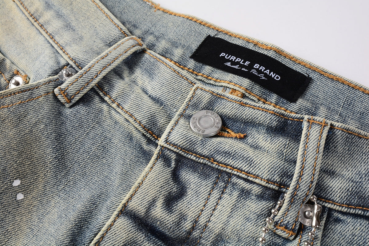 PURPLE Men Streetwear Skinny Jeans Light Gray Wash with Multi-Color Paint Splatter and Distressed Patches 9071