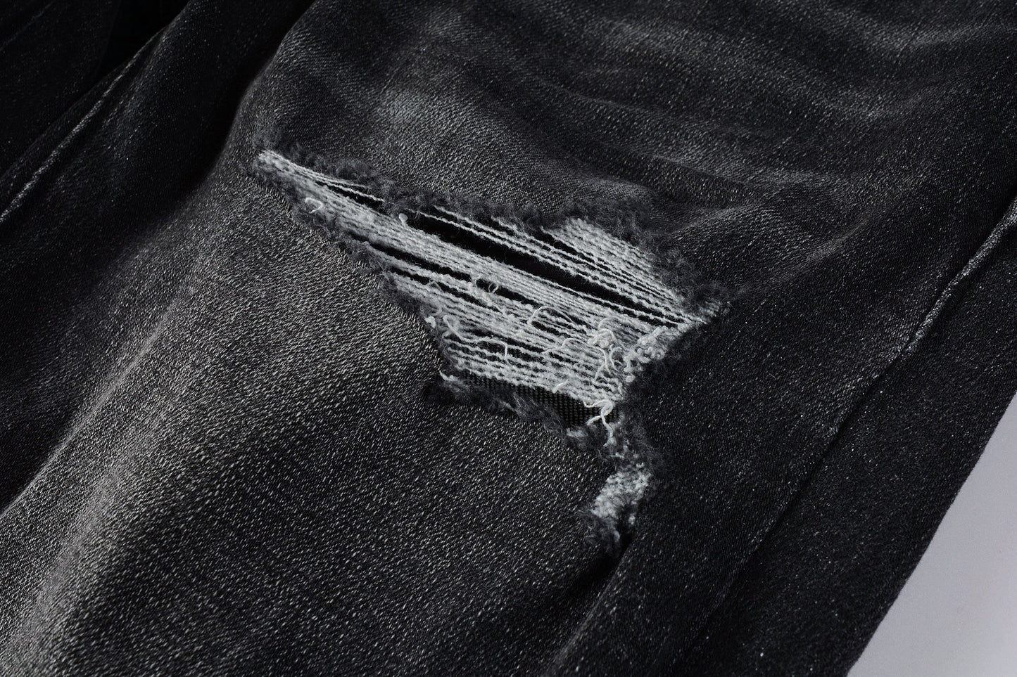 PURPLE Men Streetwear Skinny Jeans Dark Gray Wash with Heavy Distressed Ripped Details 9079