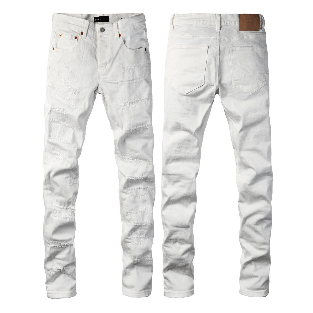 PURPLE Men Classic Streetwear Skinny Jeans Solid White with Subtle Distressed Details PU9118