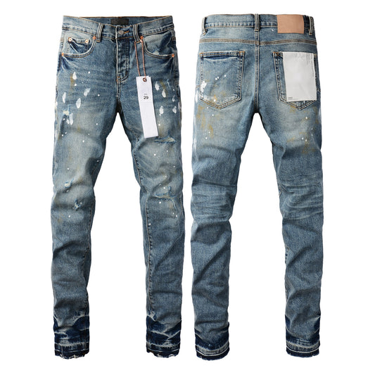 PURPLE Blue Paint Distressed Jeans 9077 with VintageInspired Worn Look