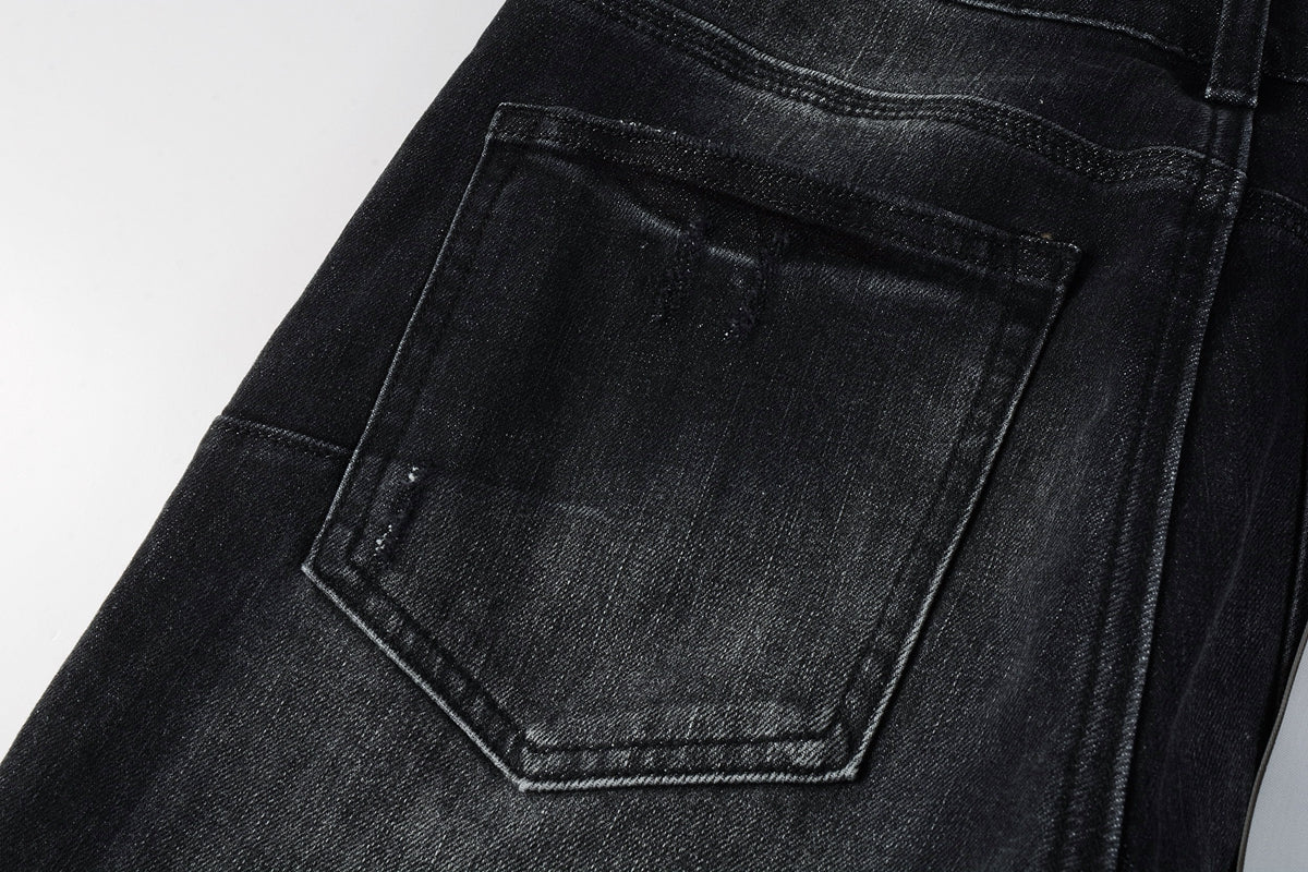 PURPLE Men Streetwear Skinny Jeans Black - Gray Fade Wash with White Paint Specks 9027