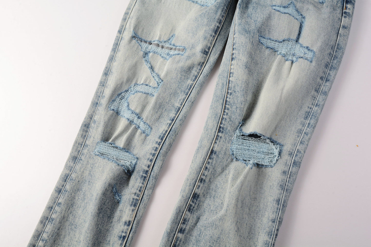 PURPLE Men Streetwear Jeans Distressed Light Blue Abstract Ripped skinny 9093