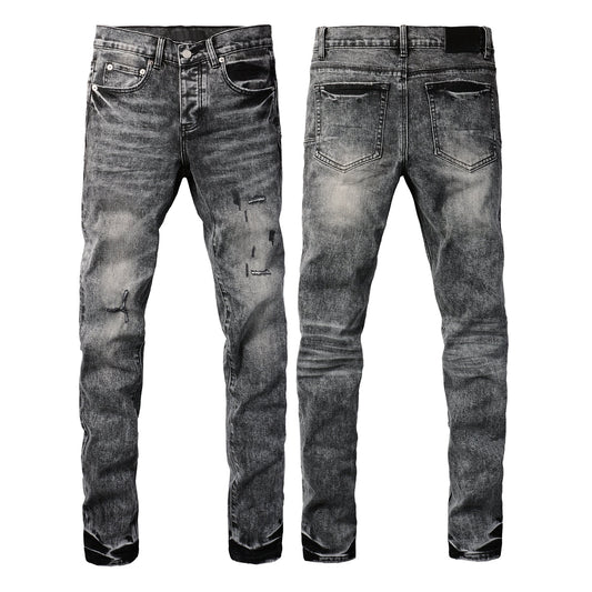PURPLE Men Distressed Grey Washed skinny Jeans Ripped Scratch style 9105
